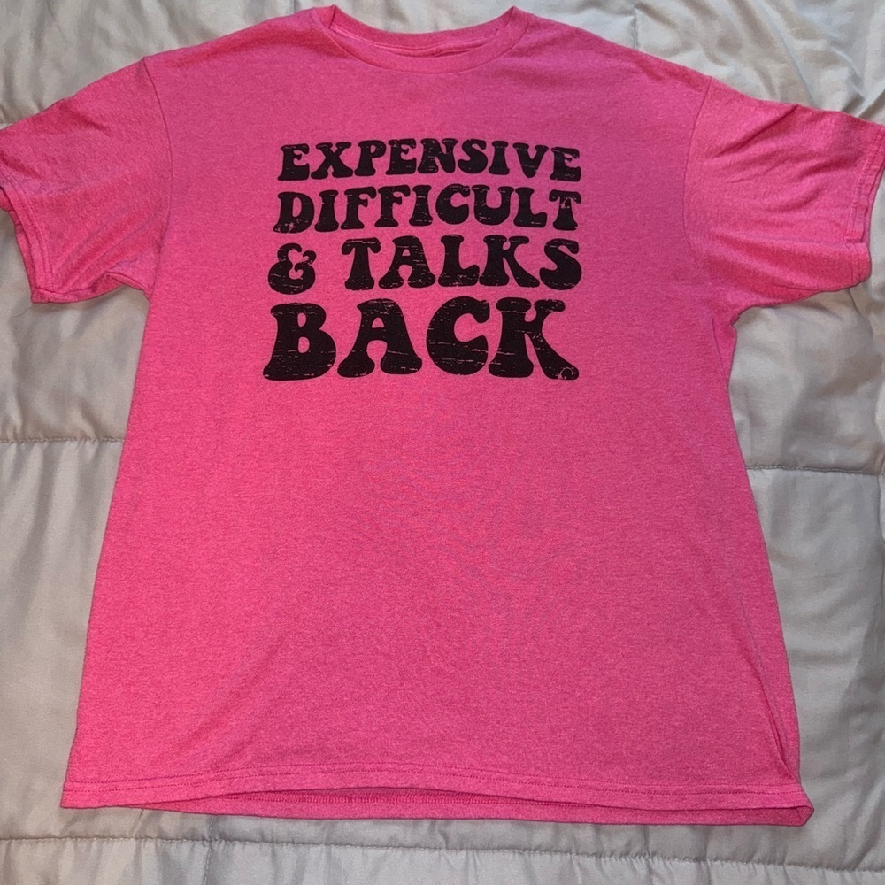 Women’s Pink Graphic Tee with bold Lettering Size Large